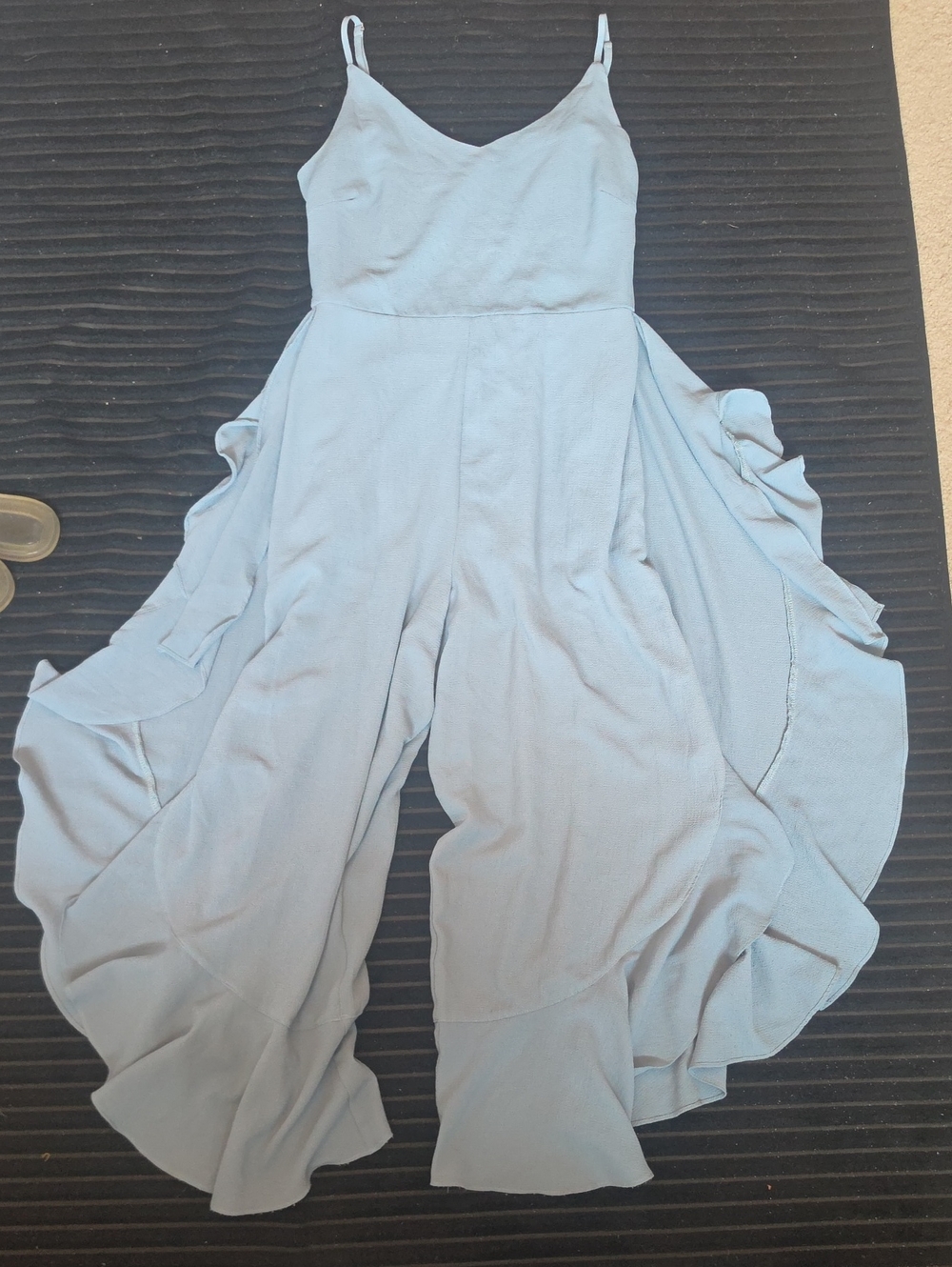 Light Blue Ruffle Wide-Leg Spaghetti-Strap Jumpsuit